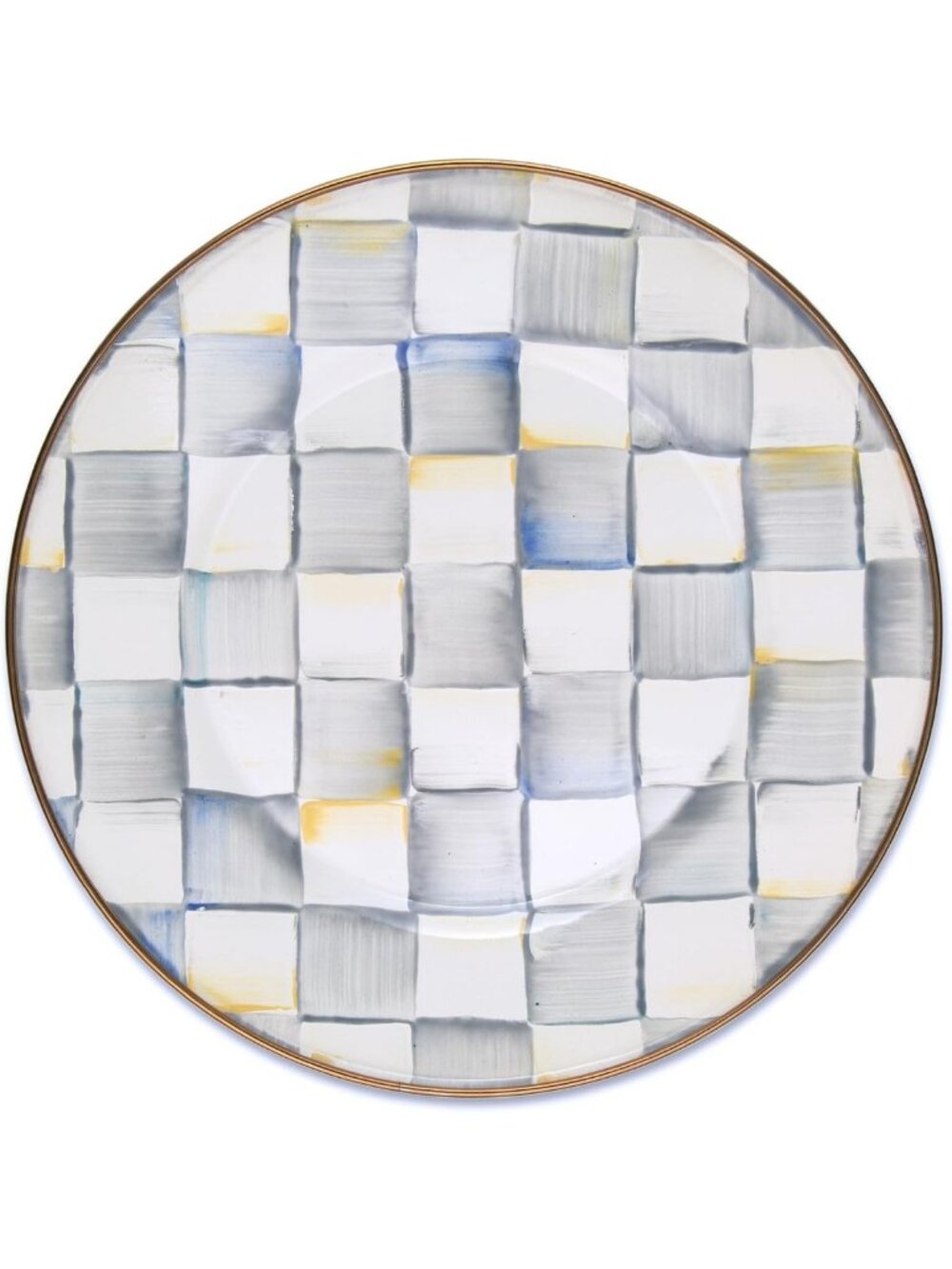 Stylish Gray-and-White Enamel Dinner Plate, Chic Checkered Design, Home Decor